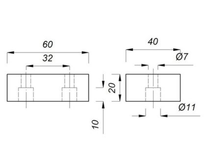 Piedino metallizzato TW-M 60x40x20 M8x35