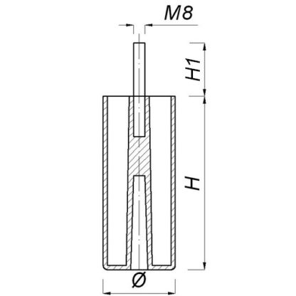 Piedino t-m Diam. mm 50 h-60 M8x30 allagato cromato