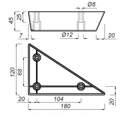 Piedino-Piede triangolo 185x120 h-45 liscio cromato L + P