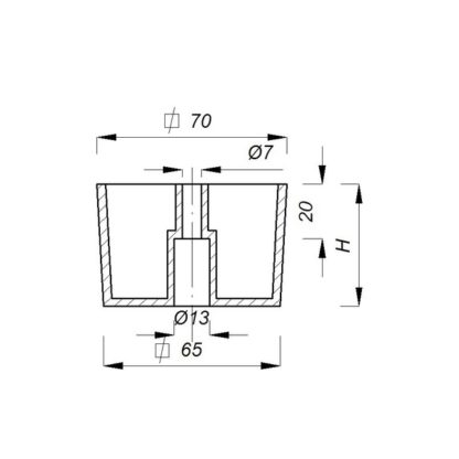 Piedino t-m 70x70 satinato h-55 vite