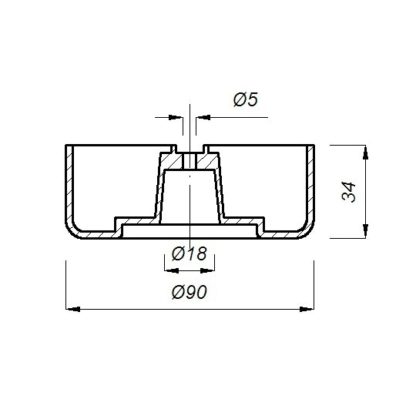 Piedino t-m Diam. mm 90 h-35 sotto il cromato vite