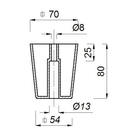 Piedino t-m 70x70 h-80 p - M8 cromato