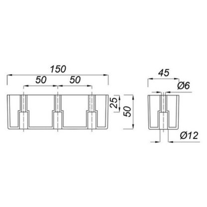 Piedino 150x45 m t-h-50 p - viti molato cromato ABS