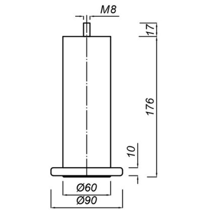 Piedino h 180 Diam. Mm 60 - Diam. mm 90 M8x17 con tappo TW-cromato 0.057,02 PEEVO