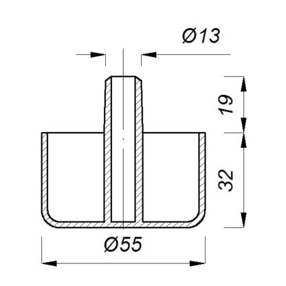 Piedino t-m Diam. mm 55 h-13 martellato faggio stampa 32/19 faggio 7002