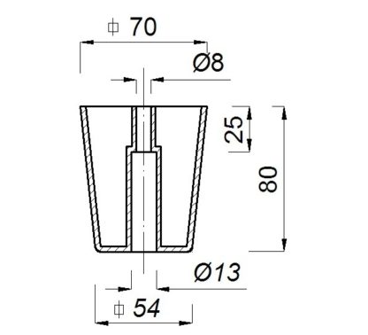 Piedino t-m 70x70 h-80 p / M8 faggio 7002 abete stampa